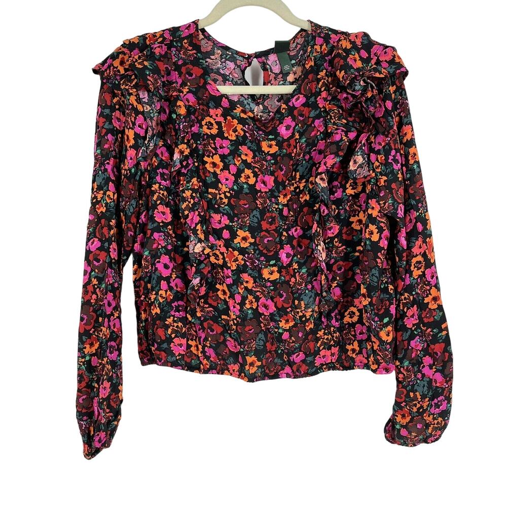 Wild Fable Red Floral Blouse‎ Size XS Long Sleeve NWT
